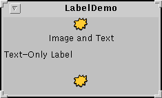 A snapshot of LabelDemo, which uses labels with text and icons.